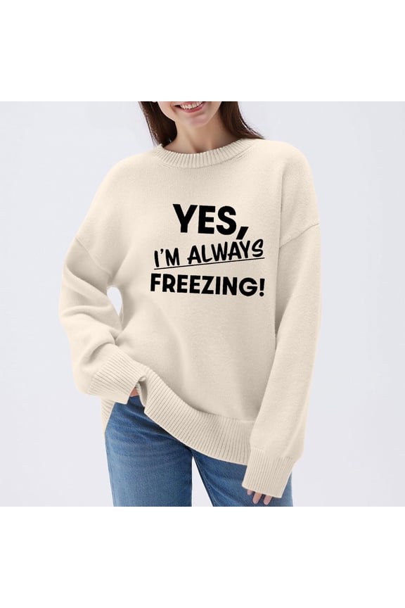 Women's Funny Graphic Print Oversized Pullover - Knit Long Sleeve Shirt, Casual Comfy Loose Fit Sweater