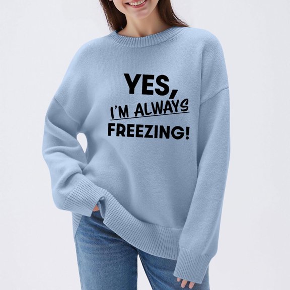 FDGIU Women's Funny Graphic Print Oversized Pullover - Knit Long Sleeve Shirt, Casual Comfy Loose Fit Sweater