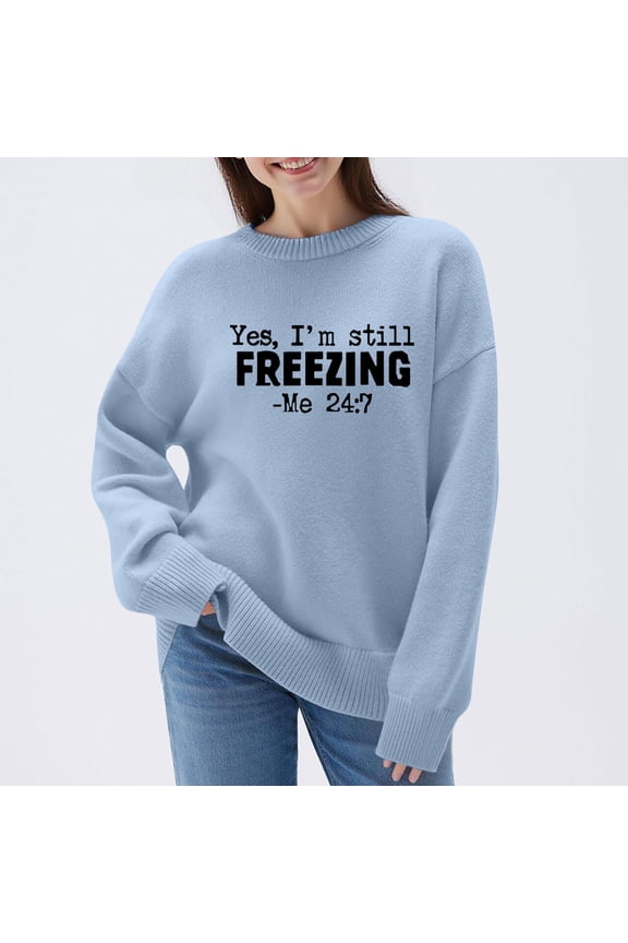 Women's Funny Graphic Print Oversized Pullover - Knit Long Sleeve Shirt, Casual Comfy Loose Fit Sweater