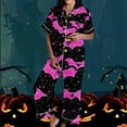 thumbnail image 1 of FDGIU Women's Halloween Pajamas Fashion Short Sleeve Turndown Collar Pajama Pockets Halloween Print Pants Elastic Waist Set, 1 of 5