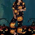 thumbnail image 1 of FDGIU Women's Halloween Pajamas Fashion Short Sleeve Turndown Collar Pajama Pockets Halloween Print Pants Elastic Waist Set, 1 of 5