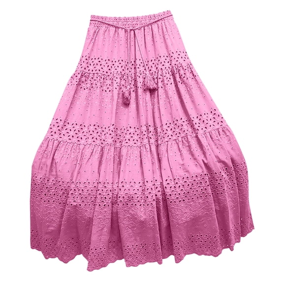 FDGIU Women's High Waist Maxi Skirt Drawstring Elastic Waist Flowing Long Skirt Casual Lightweight Summer Skirt for Women Daily Wear