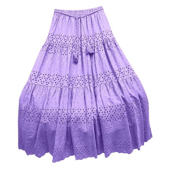 FDGIU Women's High Waist Maxi Skirt Drawstring Elastic Waist Flowing Long Skirt Casual Lightweight Summer Skirt for Women Daily Wear