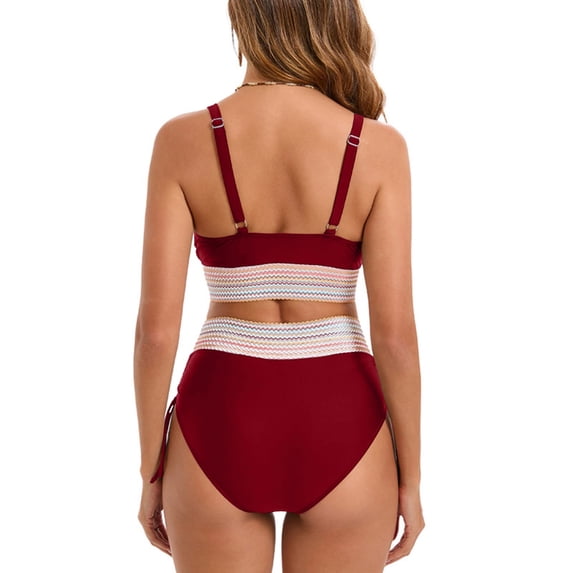 FDGIU Women's High Waisted Bikini Set V Neck Front & Adjustable Straps Two Piece Swimsuit, Tummy Control Tankini Bathing Suit, for Beach Vacation; Bathing Suits for Women