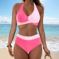 thumbnail image 1 of FDGIU Women's High Waisted Bikini Set V Neck Front & Adjustable Straps Two Piece Swimsuit, Tummy Control Tankini Bathing Suit, for Beach Vacation; Bathing Suits for Women, 1 of 6