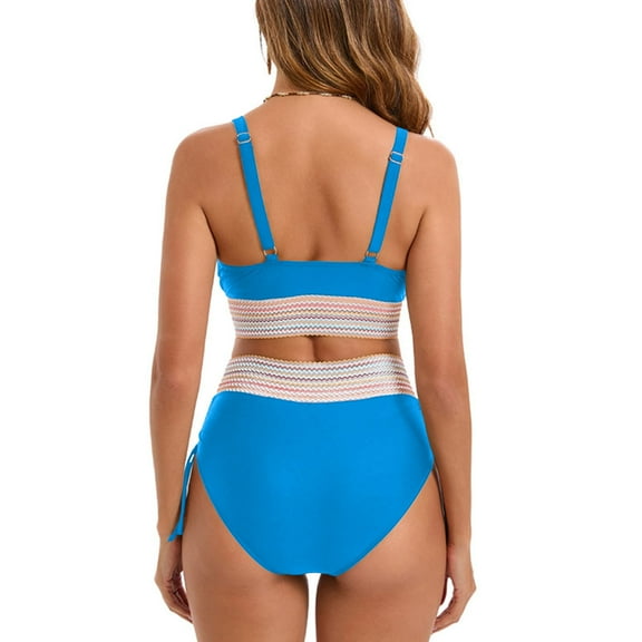 FDGIU Women's High Waisted Bikini Set V Neck Front & Adjustable Straps Two Piece Swimsuit, Tummy Control Tankini Bathing Suit, for Beach Vacation; Bathing Suits for Women