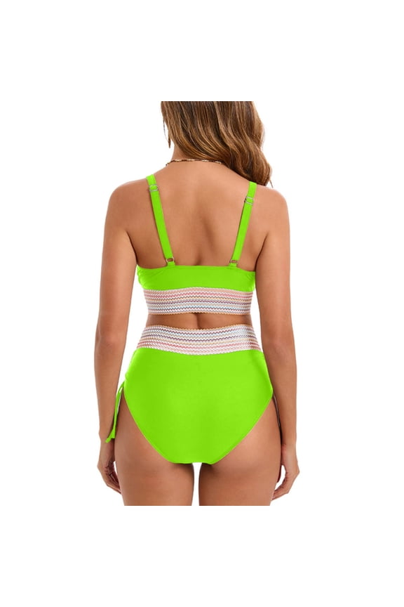 Women's High Waisted Bikini Set V Neck Front & Adjustable Straps Two Piece Swimsuit, Tummy Control Tankini Bathing Suit, for Beach Vacation; Bathing Suits for Women