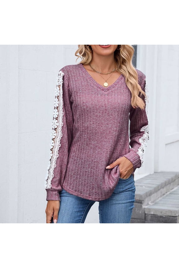 Women's Lace Long Sleeve Blouse 2025 - Oversized Crew Neck Top, Trendy Fall Winter Work & Date Outfit, Casual Business Shirt