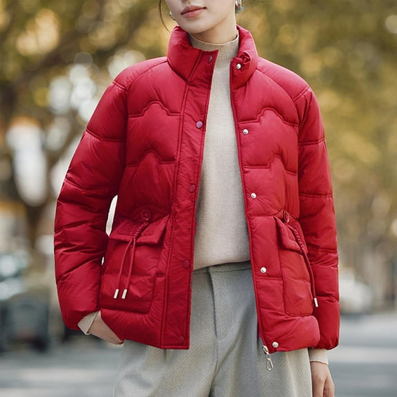 FDGIU Women's Lightweight Quilted Puffer Jacket - Long Sleeve Zip Up with Pockets, Loose Fit Warm Winter Casual Outerwear Coat