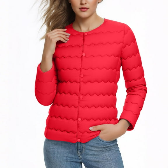 FDGIU Women's Lightweight Quilted Puffer Jacket - Long Sleeve Zip Up with Pockets, Loose Fit Warm Winter Casual Outerwear Coat