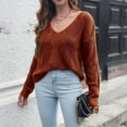 thumbnail image 1 of FDGIU Women's Lightweight V-Neck Sweater‌ - Long Sleeve Knit Pullover Tops, Loose Fit Crochet Casual Tunic for Fall 2025, 1 of 7