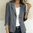 thumbnail image 1 of FDGIU Women's Linen Blend 3/4 Sleeve Blazer Jacket, Two Button Notched Lapel Open Front Suit Coat with Patch Pockets for Office Business Casual Daily Layering, 1 of 7