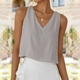 thumbnail image 1 of ‌FDGIU Women's Linen Crop Tank Tops - V Neck Sleeveless Blouse (Summer Pleated Business Casual) Solid Color, 1 of 6