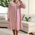 thumbnail image 1 of FDGIU Women's Long Sleeve Flannel Nightgown - Knee Length Sleepwear with Ruffle & Lace Trim, Cozy Winter Loungewear, 1 of 7