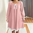 thumbnail image 1 of FDGIU Women's Long Sleeve Flannel Nightgown - Knee Length Sleepwear with Ruffle & Lace Trim, Cozy Winter Loungewear, 1 of 6
