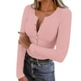 thumbnail image 1 of FDGIU ‌‌‌‌Women’s Long Sleeve Ribbed Henley Top - Slim Fit Button Down Blouse for Casual Outfits & Layering, 1 of 7