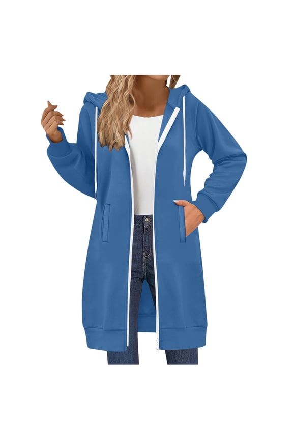 Women's Long Zip Up Hoodie - Oversized Fleece Sweatshirt with Pockets Fall Street Style