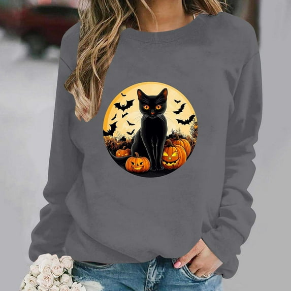 FDGIU Women's Loose Cute Crewneck Pullover, Halloween Graphic Tees for Women, Pumpkin Long Sleeve Tops, Soft Breathable Casual Top,Oversized Hooded Sweatshirts Fall