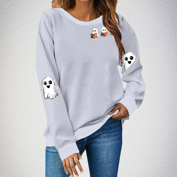 FDGIU Women's Loose Cute Crewneck Pullover, Halloween Graphic Tees for Women, Pumpkin Long Sleeve Tops, Soft Breathable Casual Top,Oversized Hooded Sweatshirts Fall