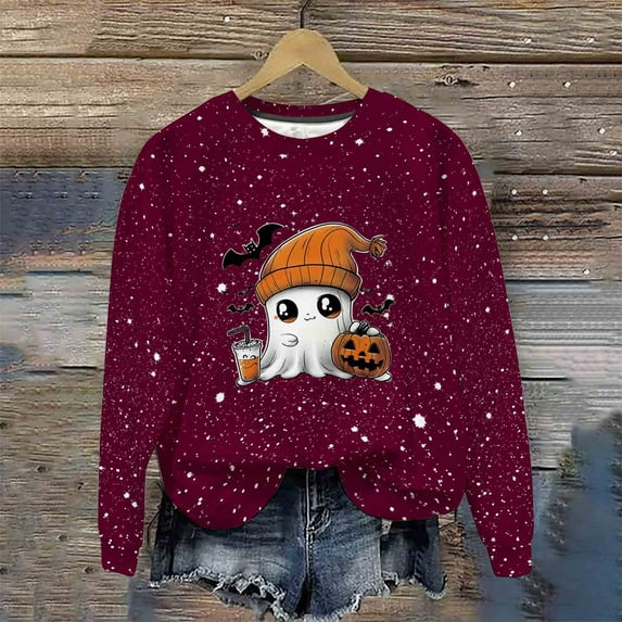FDGIU Women's Loose Cute Crewneck Pullover, Halloween Graphic Tees for Women, Pumpkin Long Sleeve Tops, Soft Breathable Casual Top,Oversized Hooded Sweatshirts Fall