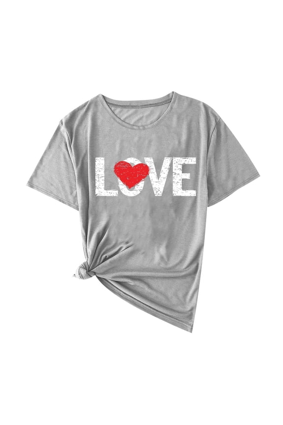 Women's Love Heart Graphic Tee - V-Neck Valentine T-Shirt Comfy Casual Blouse Gift