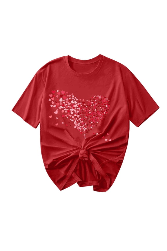 ‌Women's Love Heart Graphic Tee - V-Neck Valentine T-Shirt Comfy Casual Blouse Gift