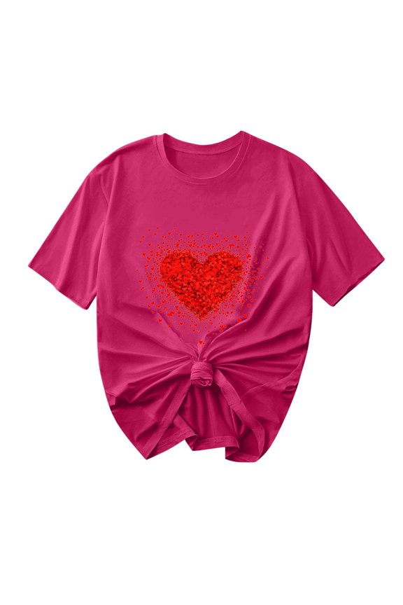 ‌Women's Love Heart Graphic Tee - V-Neck Valentine T-Shirt Comfy Casual Blouse Gift