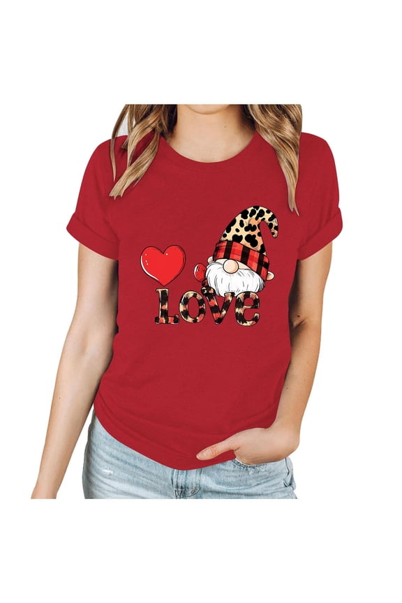 ‌Women's Love Heart Graphic Tee - V-Neck Valentine T-Shirt Comfy Casual Blouse Gift