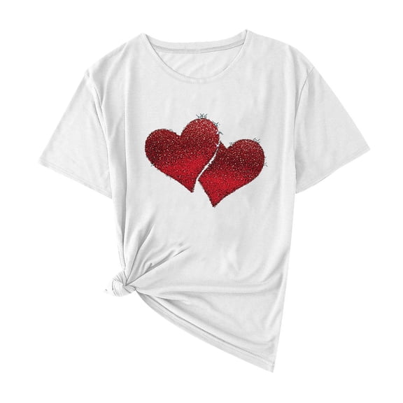 FDGIU ‌Women's Love Heart Graphic Tee - V-Neck Valentine T-Shirt Comfy Casual Blouse Gift