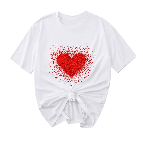 FDGIU ‌Women's Love Heart Graphic Tee - V-Neck Valentine T-Shirt Comfy Casual Blouse Gift