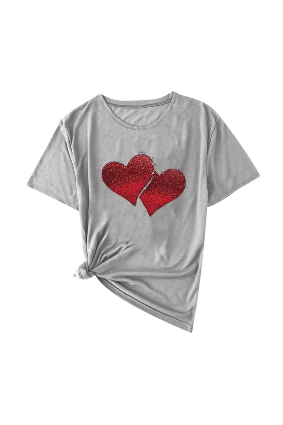 ‌Women's Love Heart Graphic Tee - V-Neck Valentine T-Shirt Comfy Casual Blouse Gift
