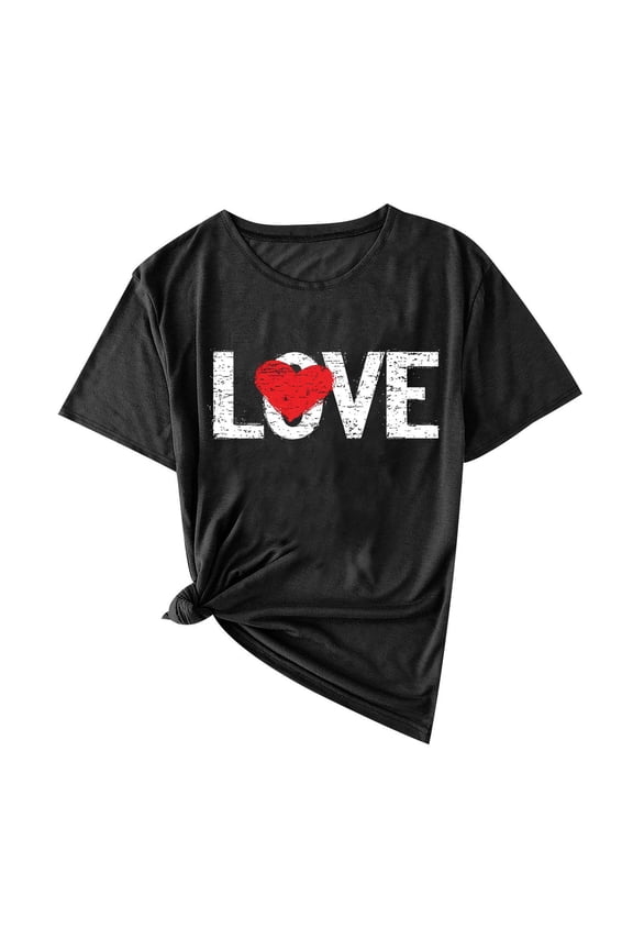 Women's Love Heart Graphic Tee - V-Neck Valentine T-Shirt Comfy Casual Blouse Gift