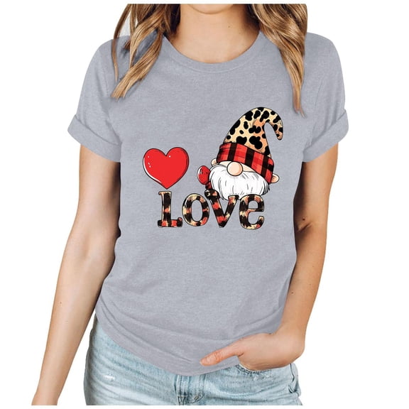 FDGIU ‌Women's Love Heart Graphic Tee - V-Neck Valentine T-Shirt Comfy Casual Blouse Gift