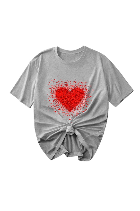 Women's Love Heart Graphic Tee - V-Neck Valentine T-Shirt Comfy Casual Blouse Gift