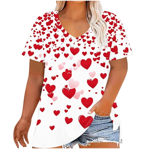 FDGIU Women's Love Heart Graphic Tee - V-Neck Valentine T-Shirt Comfy Casual Blouse Gift