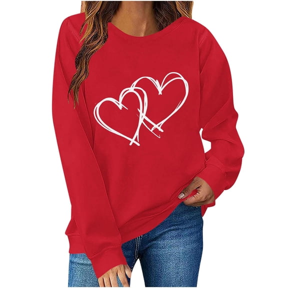 FDGIU ‌Women's Love Heart Sweatshirt, Valentine's Day Graphic Tee Long Sleeve Casual Top for Party & Gift Exchange