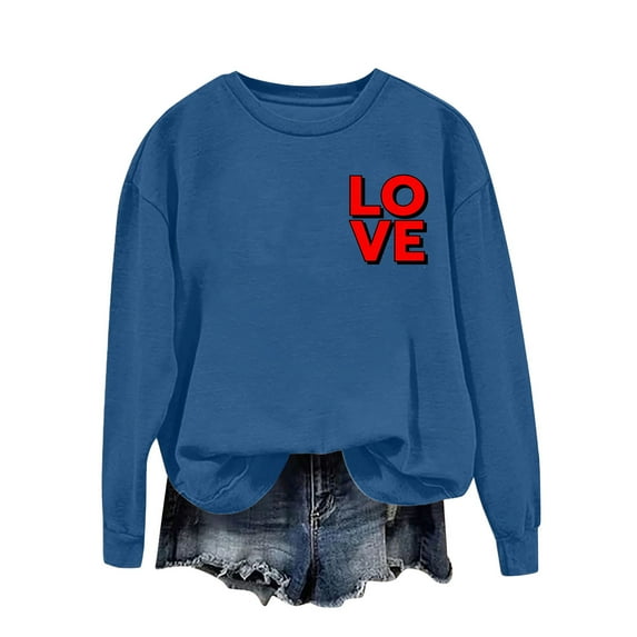 FDGIU Women's Love Heart Sweatshirt, Valentine's Day Graphic Tee Long Sleeve Casual Top for Party & Gift Exchange