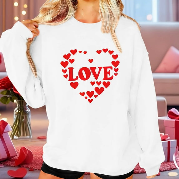FDGIU Women's Love Heart Sweatshirt, Valentine's Day Graphic Tee Long Sleeve Casual Top for Party & Gift Exchange