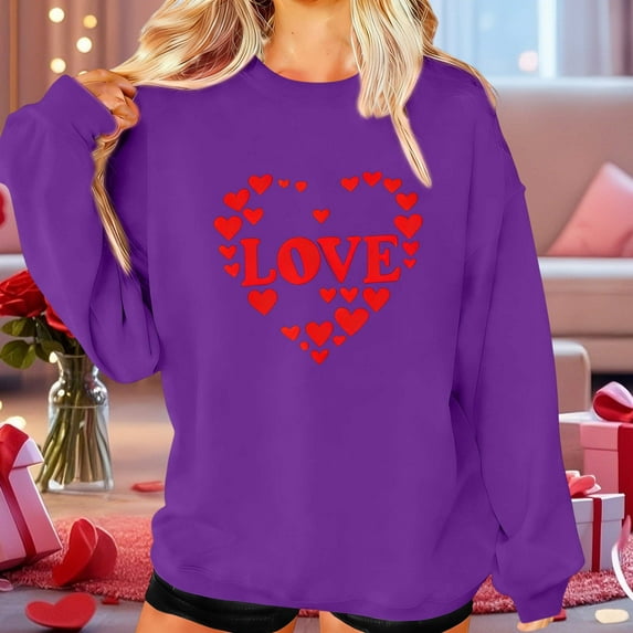 FDGIU Women's Love Heart Sweatshirt, Valentine's Day Graphic Tee Long Sleeve Casual Top for Party & Gift Exchange