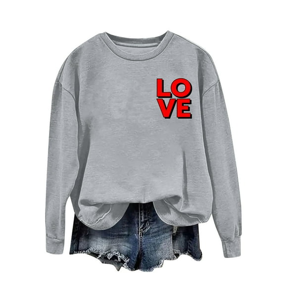 FDGIU ‌Women's Love Heart Sweatshirt, Valentine's Day Graphic Tee Long Sleeve Casual Top for Party & Gift Exchange