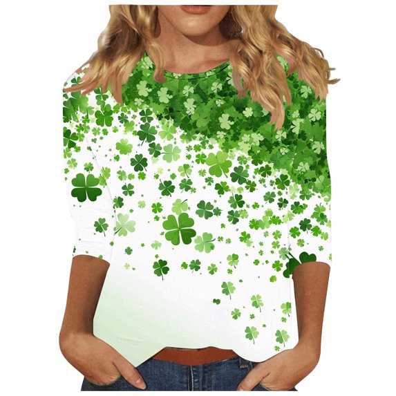 FDGIU Women's St. Patrick's Day T-Shirt - Short Sleeve Crew Neck Shamrock Graphic Tee