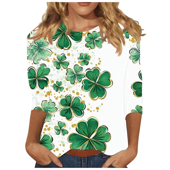 FDGIU Women's St. Patrick's Day T-Shirt - Short Sleeve Crew Neck Shamrock Graphic Tee