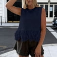 thumbnail image 1 of FDGIU Women's Mock Neck Hollow Knit Sleeveless Tank Top, Fringe Tassel Hem Slim Casual Knit Camisole, 1 of 8
