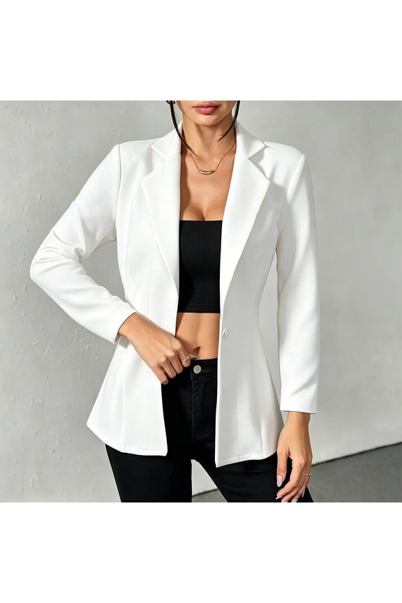 Women's Notched Lapel Two Button Fitted Blazer Jacket, Long Sleeve Solid Open Front Tailored Suit Coat with Side Pockets for 2026 Spring Fall Business Daily Layering