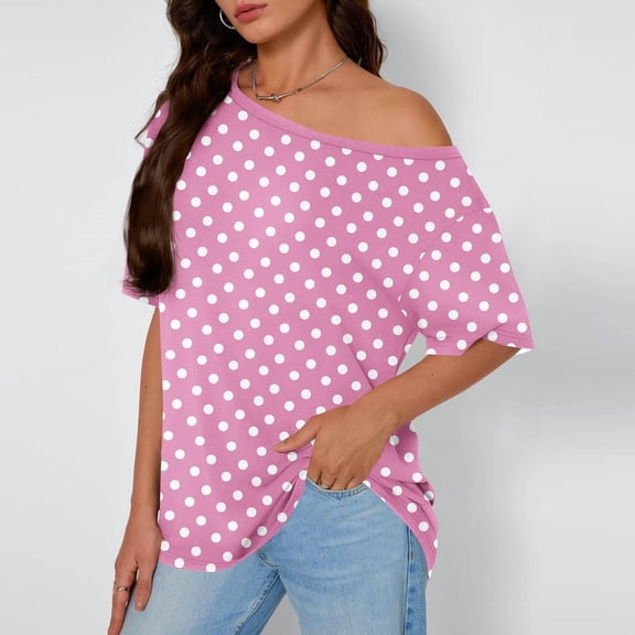 FDGIU Women's Off Shoulder Oversized T-Shirt - Short Sleeve Tee Summer Casual Beach Shirt Loose Fit Comfy House Outfits Spring Fashion