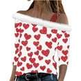 thumbnail image 1 of FDGIU Women's Off Shoulder Valentine Shirt - Cozy Fleece Neck Long Sleeve Heart Print Holiday Outfit Tee, 1 of 6