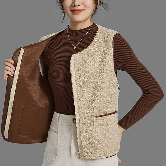 ‌FDGIU Women's Oversized Fleece Vest - Warm Zip Up Sleeveless Sherpa Jacket with Pockets, Lightweight Fall Winter Outerwear 2025