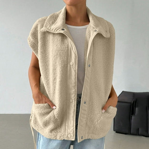 ‌FDGIU Women's Oversized Fleece Vest - Warm Zip Up Sleeveless Sherpa Jacket with Pockets, Lightweight Fall Winter Outerwear 2025