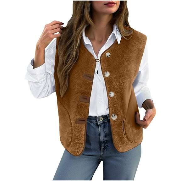 FDGIU Women's Oversized Fleece Vest - Warm Zip Up Sleeveless Sherpa Jacket with Pockets, Lightweight Fall Winter Outerwear 2025