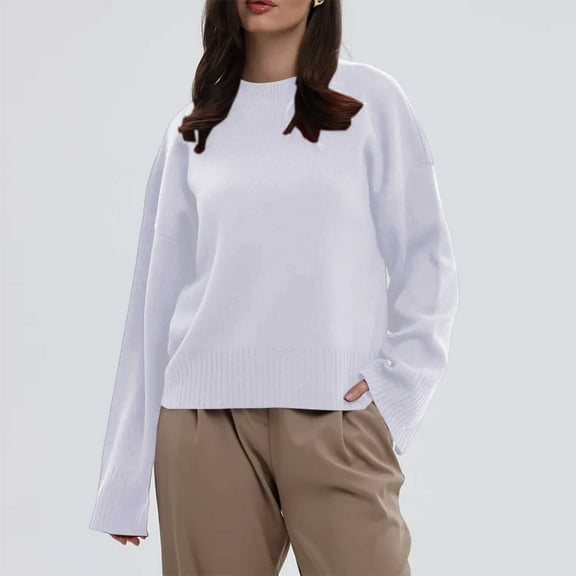 FDGIU Women's Oversized Knit Sweater 2025 - Chunky Solid Color Crew Neck Pullover, Warm Winter Fall Top, Cozy Casual Loose Fit